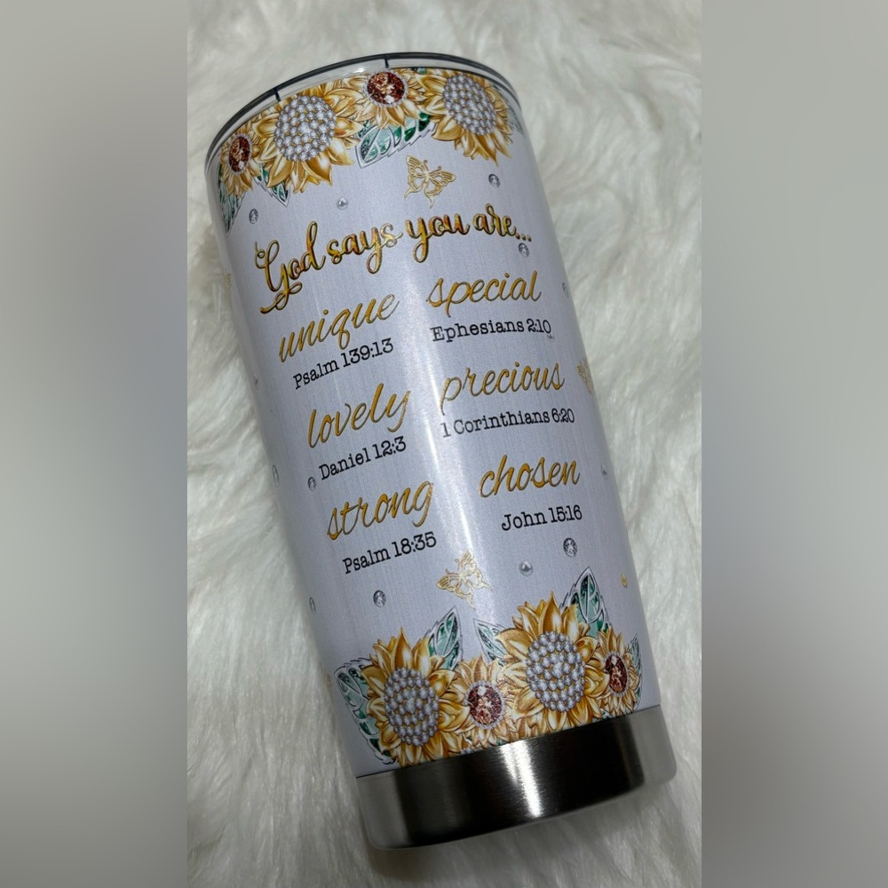 New! Beautiful Double Wall Insulated Sunflower Christian Tumbler - Picture 3 of 4